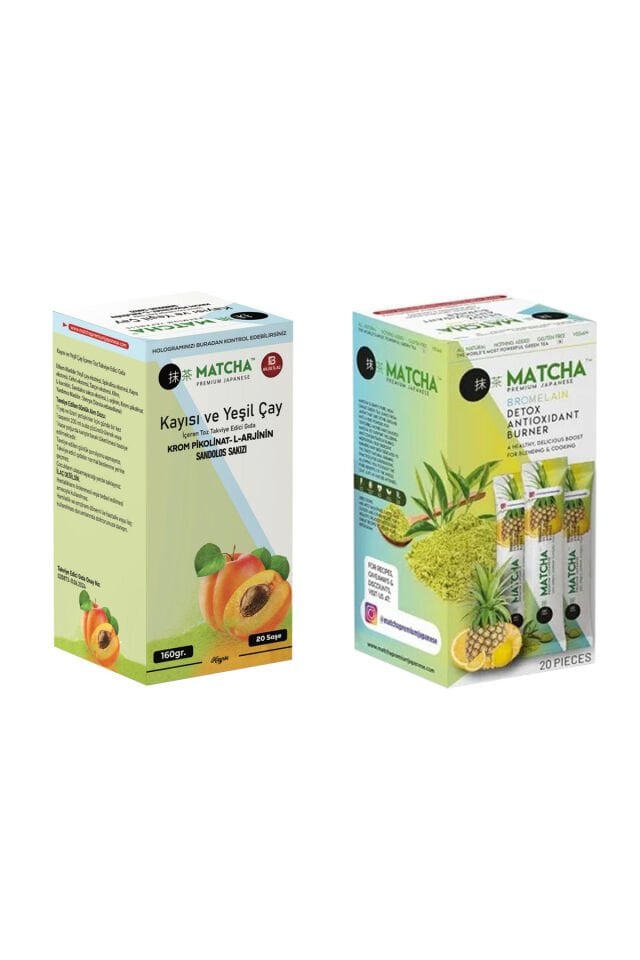 Ananas ve Kayısı Aromalı Detox Matcha Çayı (1'er Kutu Toplam 2 Kutu=40 Şase(Poşet))
