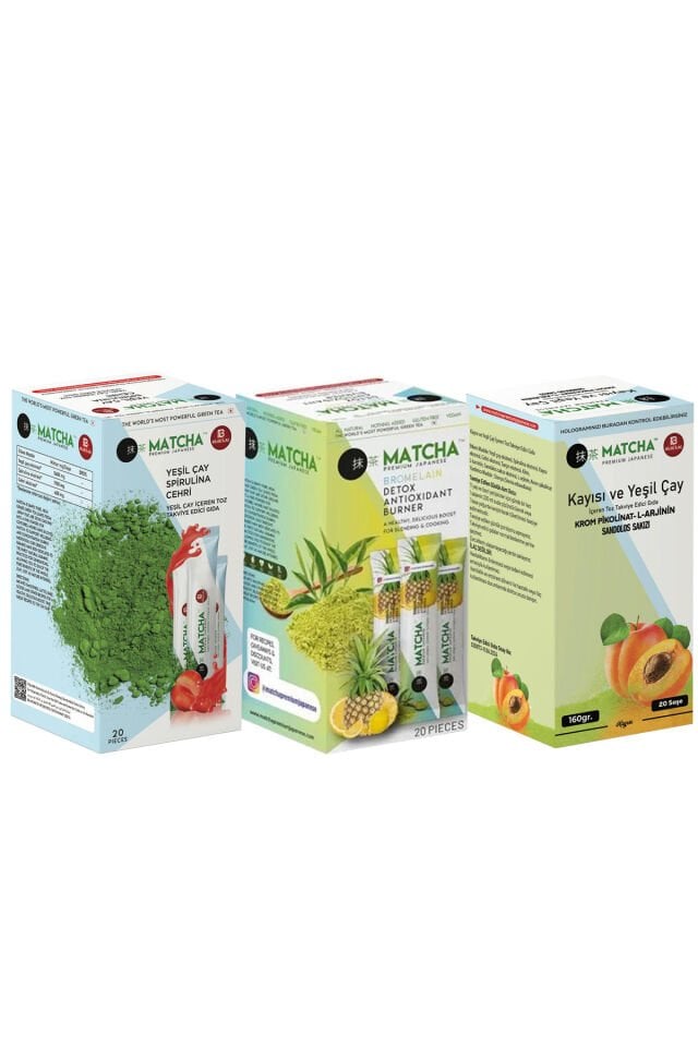 Çilek&Ananas ve Kayısı Aromalı Matcha Çayı (1'er Kutu Toplam 3 Kutu=60 Şase(Poşet))