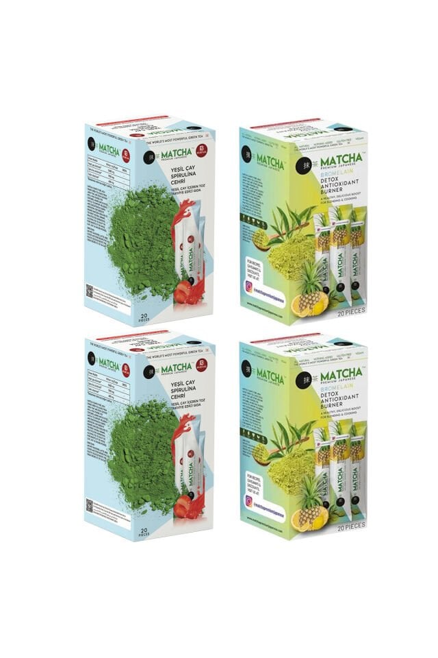 Çilek ve Ananas Aromalı Detox Matcha Çayı (2'er Kutu Toplam 4 Kutu=80 Şase(Poşet))