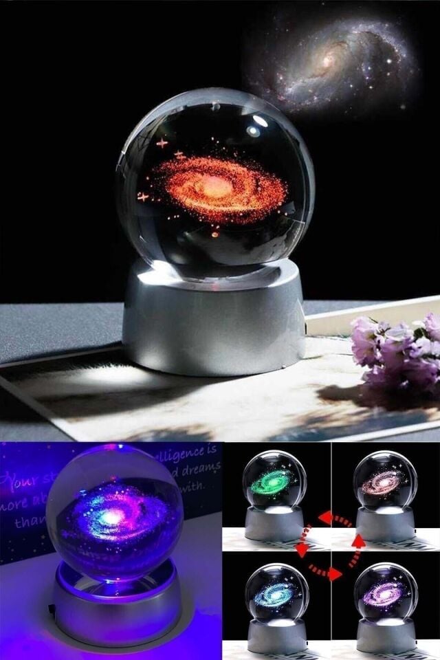 Kristal Samanyolu Galaksi Cam Küre Renk Değiştiren Led Işıklı Ampul Gece Lambası