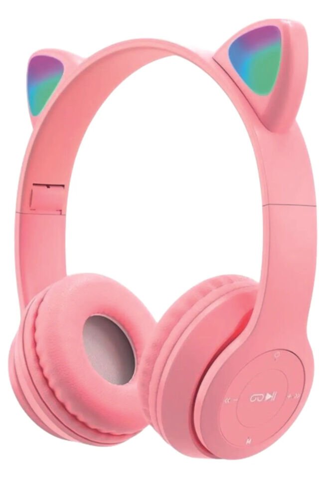 Kedi Pembe Bluetooth Kulaklık Kablosuz Kulaklık Çocuk Oyuncu Led Işıklı